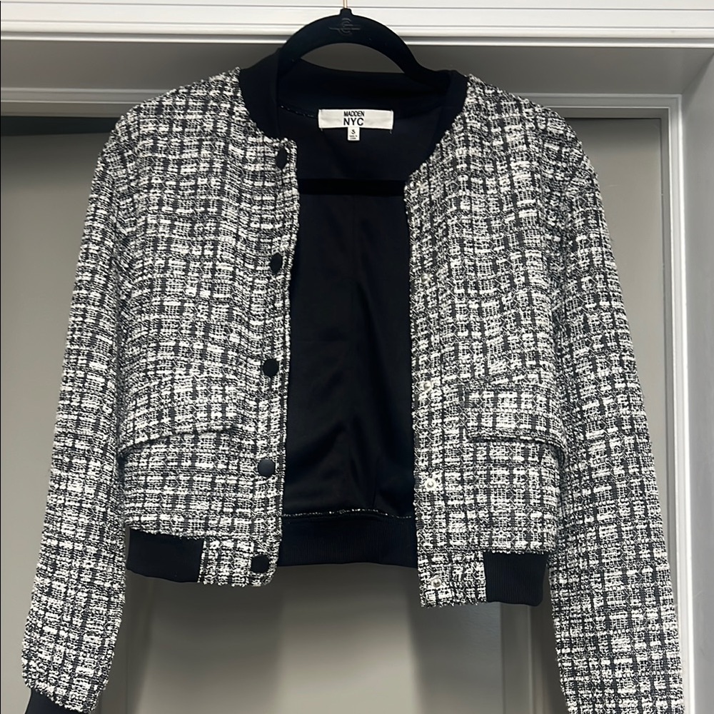 Madden NYC Women's Black and White Tweed Jacket